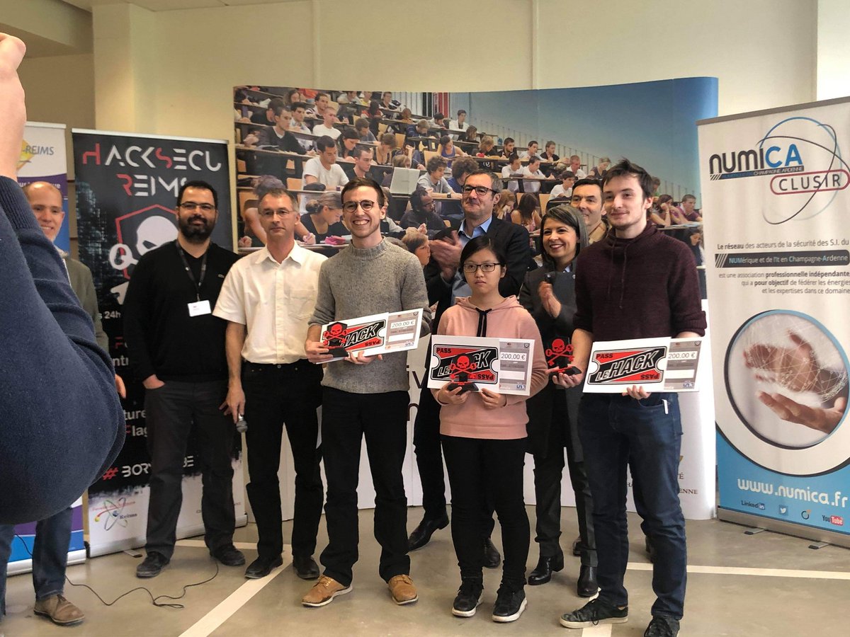 zTeeed_'s tweet image. Ce weekend nous avons pu remporter le #HackSecuReims pour la deuxième année consécutive avec mes collègues de T35H @0x16gard et @akumashi_ ☺

Merci aux organisateurs pour ce CTF de qualité. Une organisation au top cette année tout comme l'an passé 👍👍