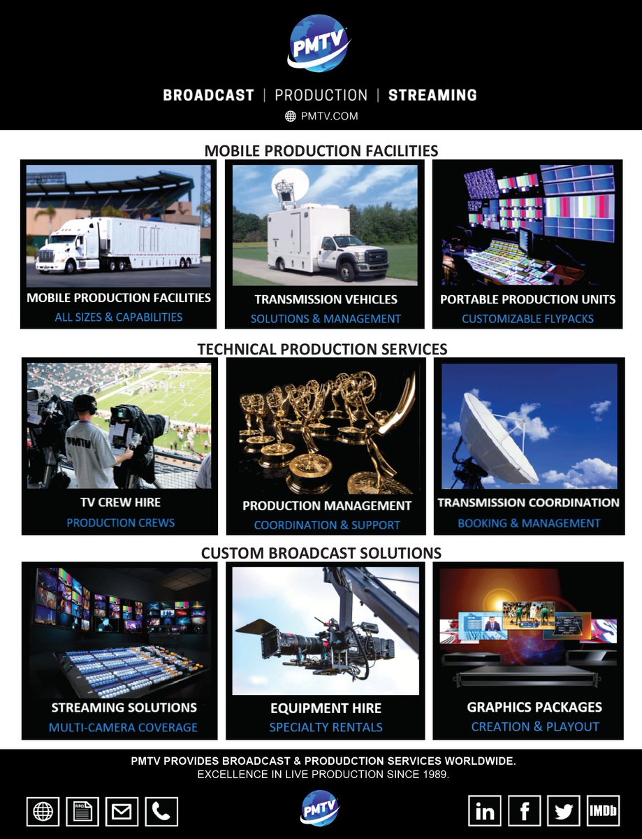 PMTV_Broadcast's tweet photo. #PMTVbroadcast: PMTV Provides Complete Solutions for Live Multi-Camera Remote Broadcasts including Mobile Production &amp; Transmission Facilities, Flypack Systems, TX Coordination, Production &amp; Technical Management, TV Crews, Streaming &amp; Webcasting Solutions &amp; All Related Services. https://t.co/XwPpaD2Cgj