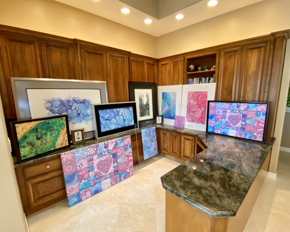 I am being interviewed by #PhoenixMagazine tomorrow about #Pathart. They asked me if I had a studio (ummm, no). I set this up today in my office for the photos. I think it’s going to be in the April Top Docs edition. So nervous and excited! #pathology