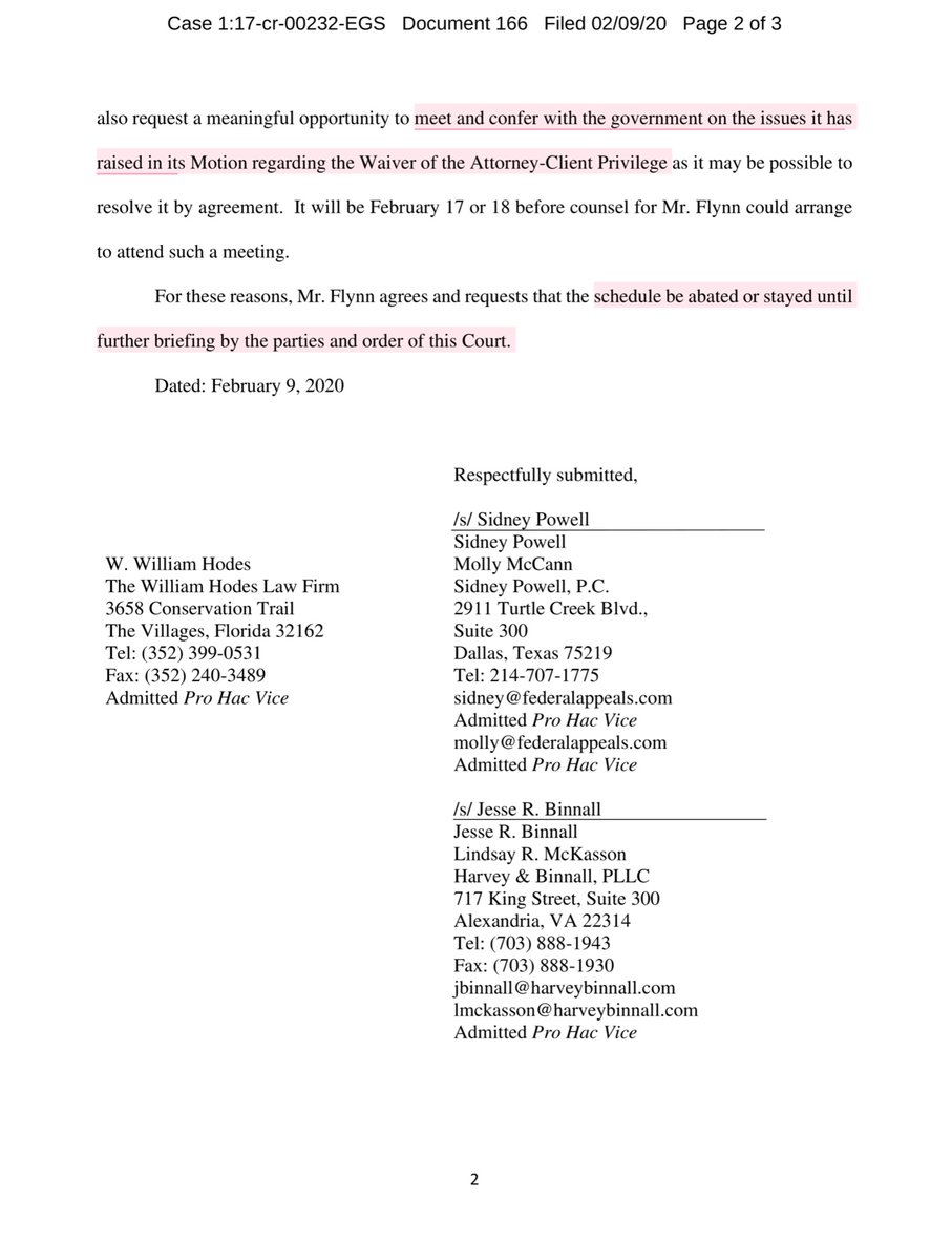 Guess it’s a good sign that Flynn’s QAnon-Sense legal team used the UPDATED local rules.(I saved the search link for page 144) https://www.dcd.uscourts.gov/sites/dcd/files/LocalRulesJuly_2019.pdf#page144Flynn filed this a few moments ago - he thinks they can work out the A/C privilege differences  https://ecf.dcd.uscourts.gov/doc1/04507650479?caseid=191592