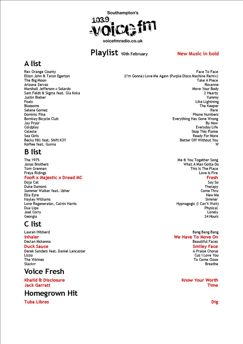 βNEW PLAYLISTβ
π΅ @wearefoor
πΏ @InhalerDublin
π΅ @DuckSauceNYC
#VoiceFresh
β
@JackGarratt
β
@thegreatkhalid & @disclosure
#HomegrownHit
π @TubaLibres
http://voicefmradio.co.uk/playlistΒ