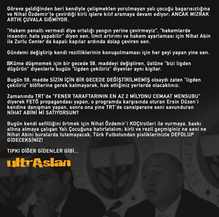 uAYurtici's tweet photo. Bugün kendi sefilliğini örtmek için Nihat Abisini KOÇtrolleri ile vurmaya çalışan Yalı Çocuğuna hatırlatalım; kirli ve rezil geçmişiniz ne seni ne Nihat Abini buralarda tutamayacak, Türk Futbolundan pisliklerinizle DEFOLUP GİDECEKSİNİZ! 

TIPKI DİĞER GİDENLER GİBİ...

#uAYurtiçi https://t.co/bPHfPYXZwq
