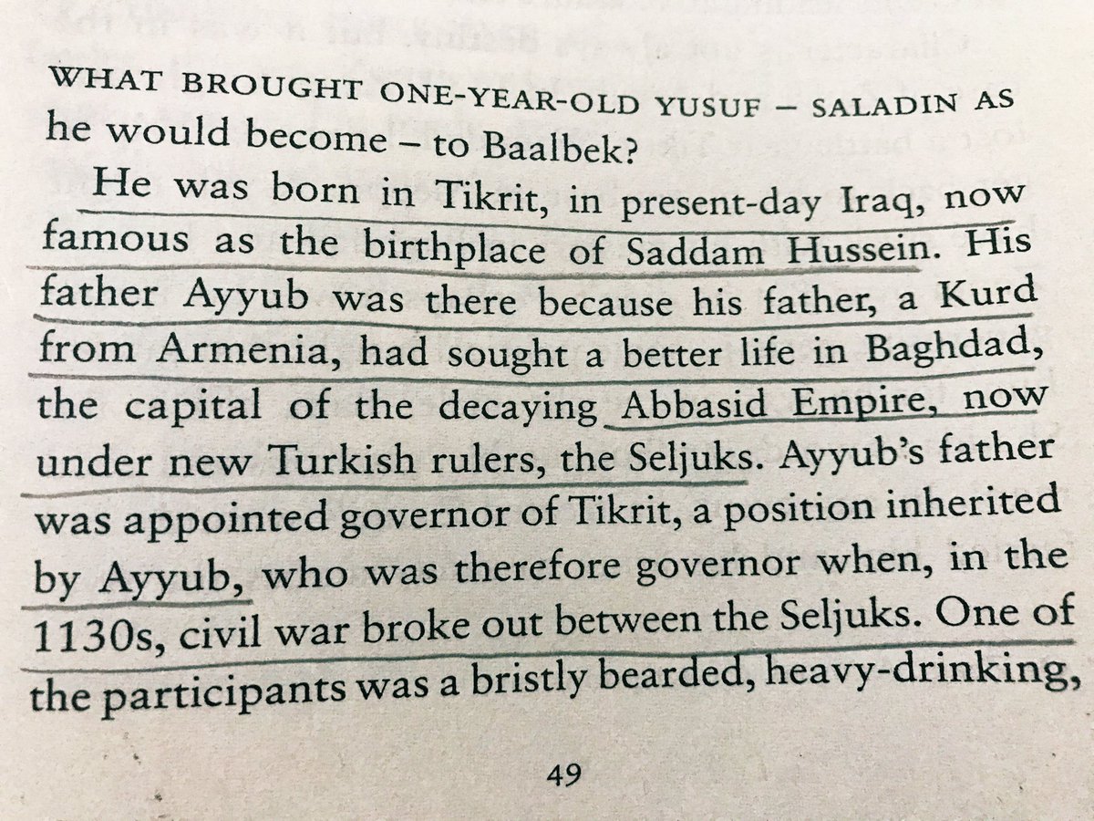 “Saladin was born in 1137-38 in Tikrit, present day Iraq, now famous as birth place of Saddan Hussein. His grand-father and then his father Ayub was governor of Tikrit.” #SaladinBiography authored by John Man  #100books2020  #bookscache