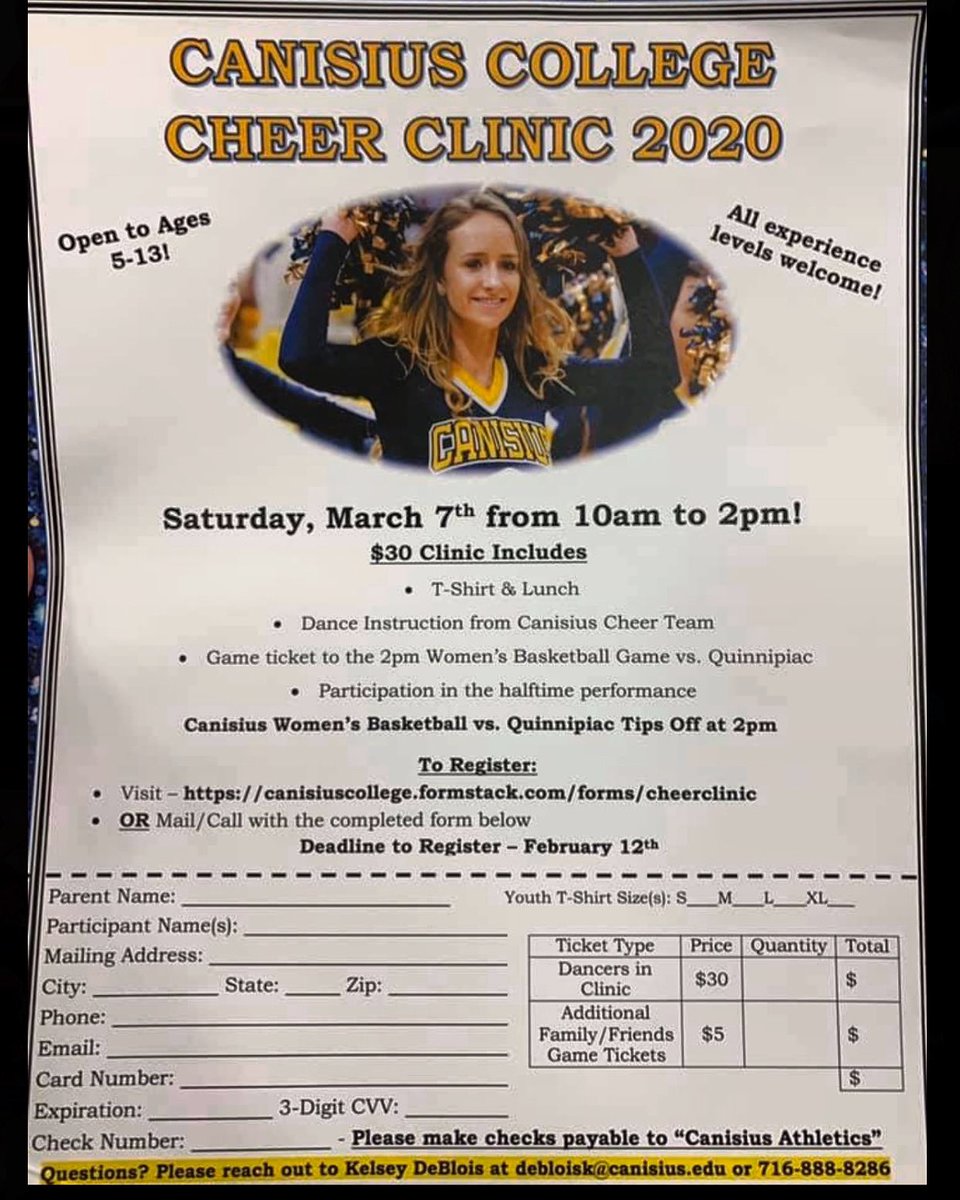 Griffs_Cheer's tweet image. Our annual cheer clinic is less than 1 month away!!! If your child is aged 5-13, join us March 7th for a fun day of cheerleading🎀📣 To register, click the link in our bio or follow the directions on the flyer! We hope to see you all soon💛💙 ALL ARE WELCOME👏🏽