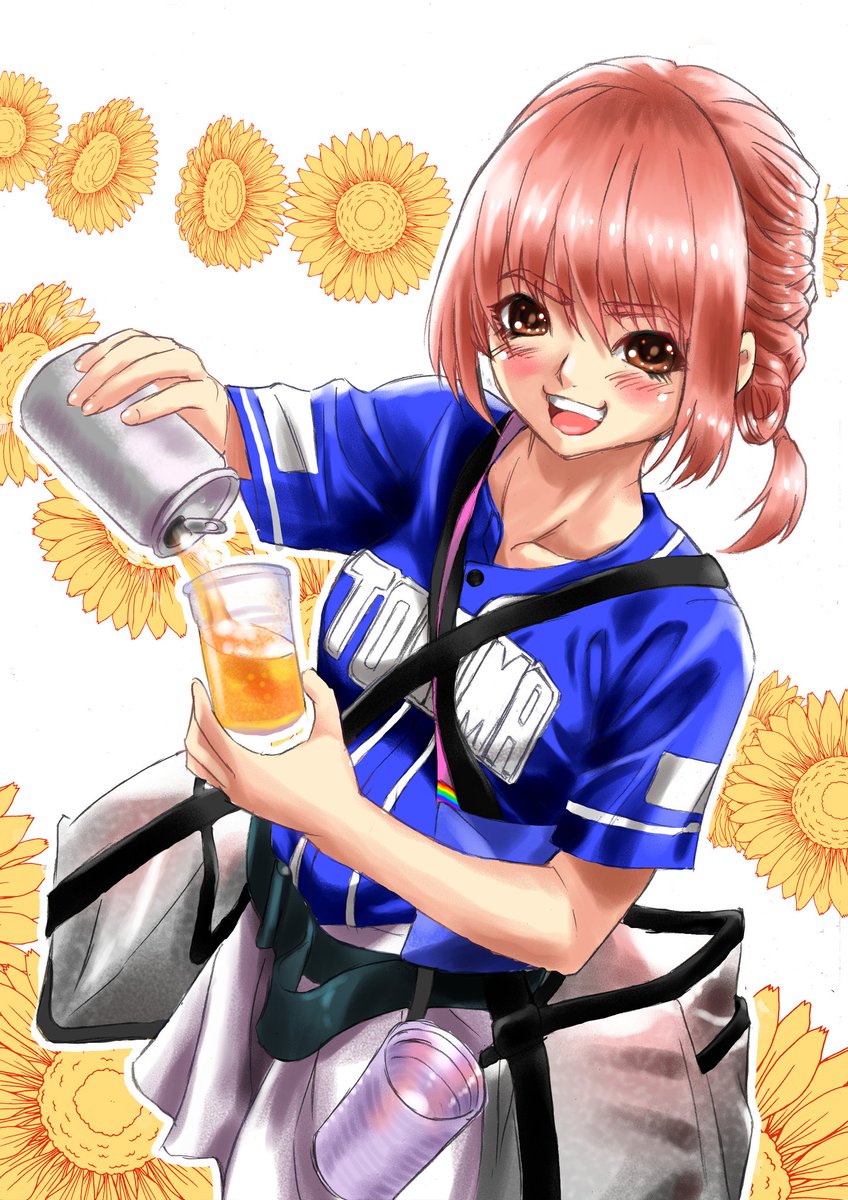 しるこ 恵比寿マスカッツメンバー 小林ひろみさんのイラスト描けましたー 徳島インディゴソックス ビール 売り子スタイルで描きましたが 髪色は最近染められたピンクカラーにしました ヤンコバさんかわいいっすよね そしてビール飲みたいっす 小林