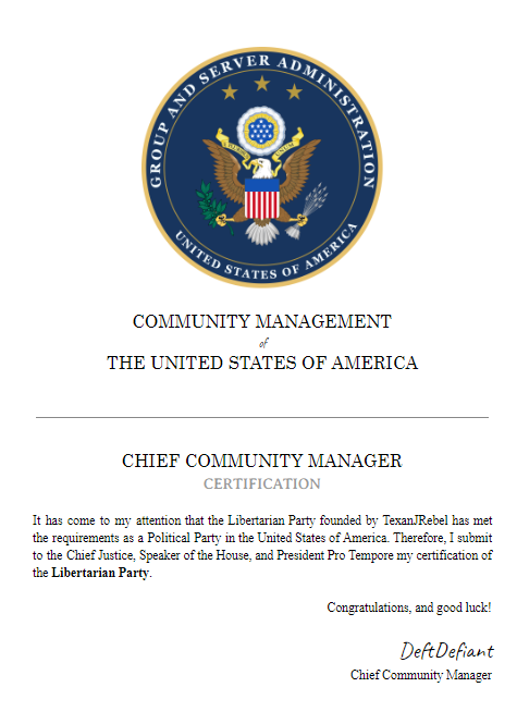 deft_RBLX's tweet photo. Congratulations to the Libertarian Party for achieving the requirements needed to become a Verified Party in the United States of America. Good luck to them and their future endeavors. https://t.co/MGP86B1Up8