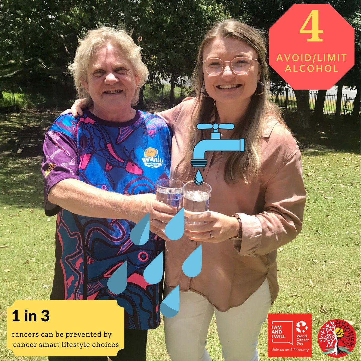 Galambila's tweet photo. Tip 4: Reduce Ur chance of cancer by avoiding or limiting grog! Aunty Karen &amp; Emma remind us that water is the best drink💦
Did U know we also have a specialist alcohol &amp; other drugs counsellor? 

#StrongerTogether
#IamandIwill
#Haveyouhadyourhealthcheck? https://t.co/neIk8R4FoA