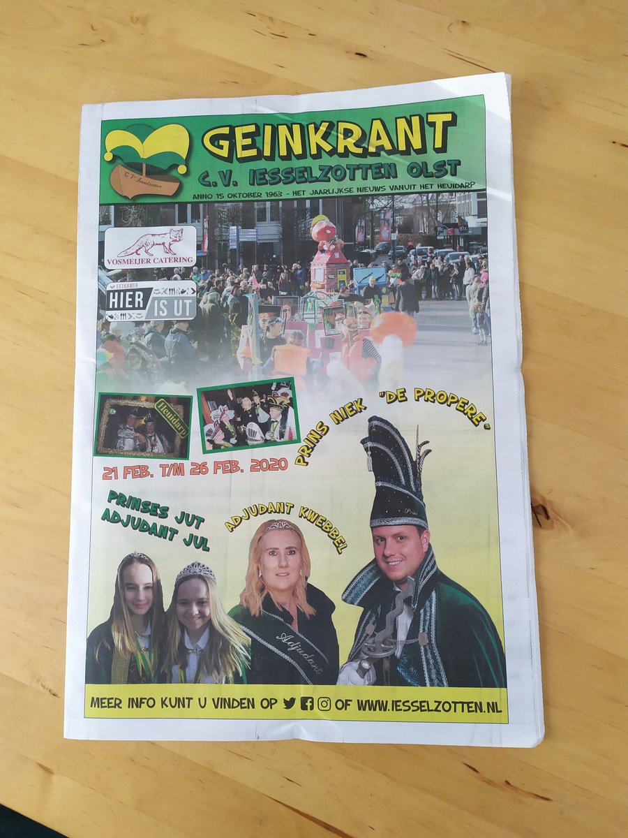 iesselzottencv's tweet photo. Nog 13 nachtjes slapen.
De Geinkrant #iesselzotten2020 is uit. De bezorging heeft dit weekend echter wat tegenwind. Nog niet ontvangen? Komende week gaat ie dan zeker nog komen bij jou in #Olst #Boskamp #DenNul Daarin alles wat je moet weten voor #Carnaval2020 in het #Heuidarp. https://t.co/aADvZS2neS