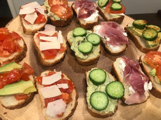 CorpChefLloyd's tweet image. Having some fun with #bruschetta. Love the #dutchcrunch roll from @lebouTheBaker. Made some mini #avocadotoast, some #goatcheese and #pancetta and delicious garlic spread dip from @TJoesOfficial. #foodies #healthylifestyle