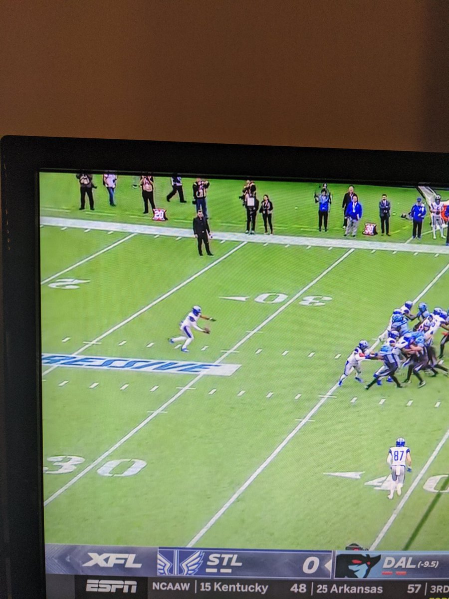 JacobNatalie1's tweet photo. @PatMcAfeeShow  standing directly on the field during the play is incredible #xfl https://t.co/Ev5QUpnI8h