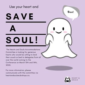 BUHEARTandSOULS's tweet photo. SAVE A SOUL!

We are looking for generous hearts to lend their couches or beds to incoming delegates for a few days during the conference.

If you have a spot to offer, or want to know more, contact heartandsouls@ubishops.ca https://t.co/dENxVoPM36