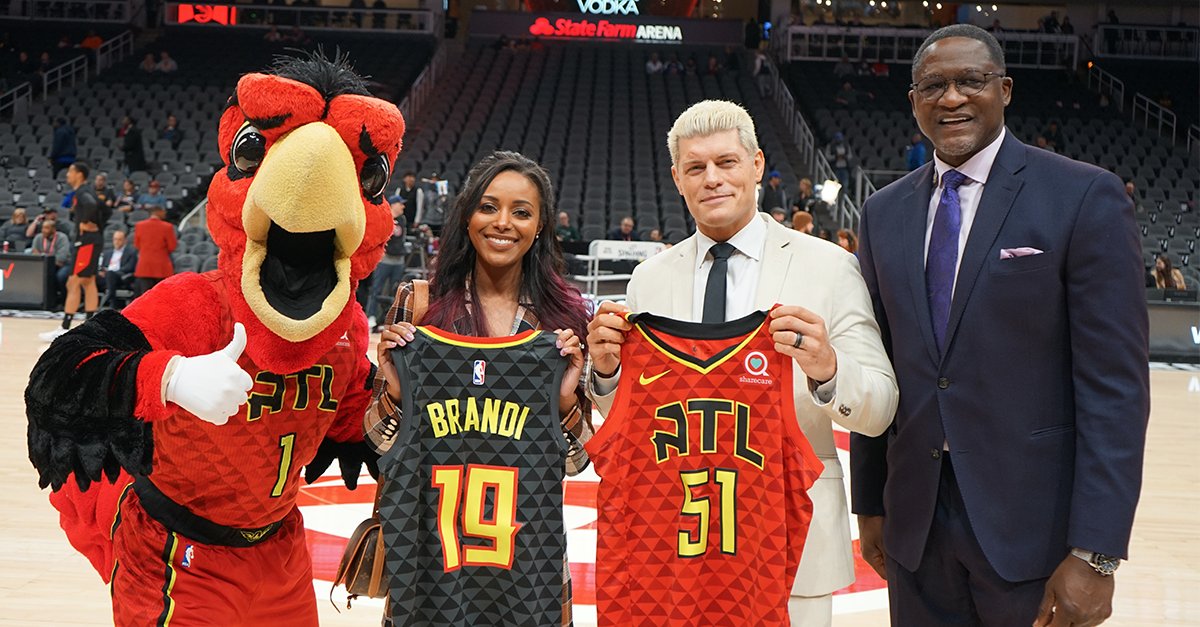 Brandi And Cody Rhodes Receive Ceremonial Jerseys At Atlanta Hawks Game