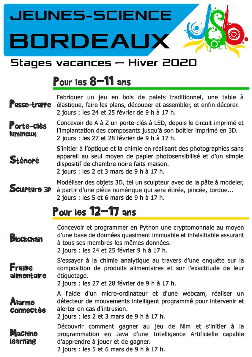 JeunesScienceBx's tweet photo. Qu'il soit curieux ou passionné de sciences, inscrivez votre enfant à un stage ces vacances !

Plus d'infos : info@jeunes-science.asso.fr https://t.co/PIHiWl3Mm4