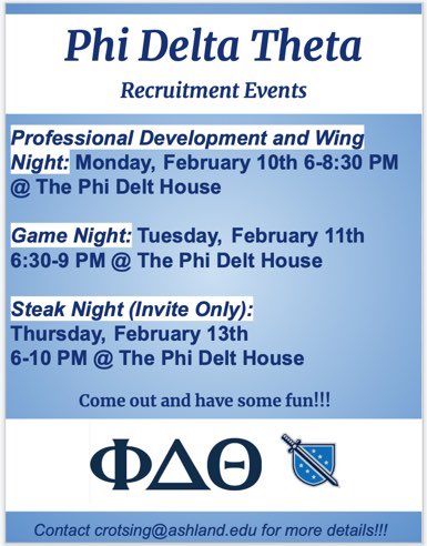 pdtohmu's tweet image. ⭐️ RECRUITMENT WEEK ⭐️ Interested in joining Phi Delt? Stop by the house this week for these great events!!! See you there! #ProudtobeaPhi