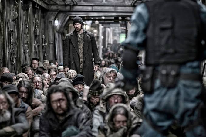 snowpiercer (dir. bong joon-ho, 2013)- world is covered in snow & the only survivors are in a train that never stops travelling around the earth- they are segregated by class & one day those at the back of the train decide that they've had enough- it's on netflix (+ the host)