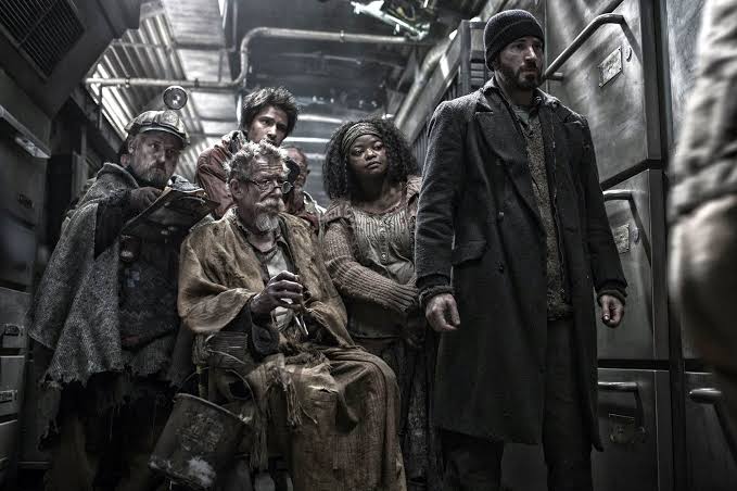 snowpiercer (dir. bong joon-ho, 2013)- world is covered in snow & the only survivors are in a train that never stops travelling around the earth- they are segregated by class & one day those at the back of the train decide that they've had enough- it's on netflix (+ the host)