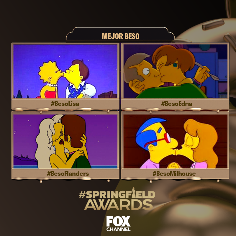 STARChannelLA's tweet photo. "¡Es hora de remojar esos labios! ¡Muak! Mejor Beso. ¡Vota y corona a tus favoritos en la cima de #SpringfieldAwards! 🏆 🍩 🍻 #LosSimpsonEnFOX
#BESOLISA
#BESOEDNA
#BESOFLANDERS
#BESOMILHOUSE https://t.co/6DrPhffVVx