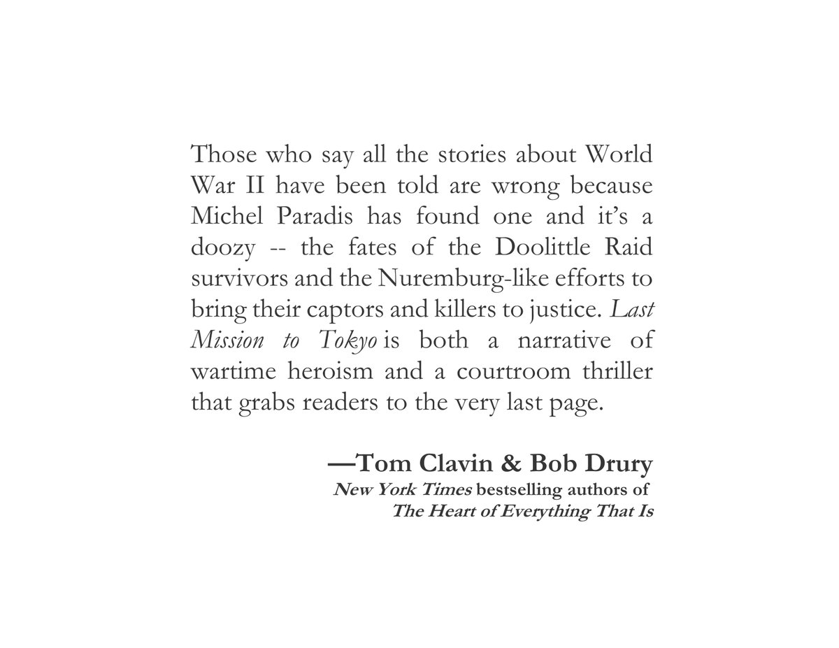 Last Mission to Tokyo
Available for pre-order now:
simonandschuster.com/books/Last-Mis…

And on <a href="/audible_com/">Audible</a>:
audible.com/pd/Last-Missio…