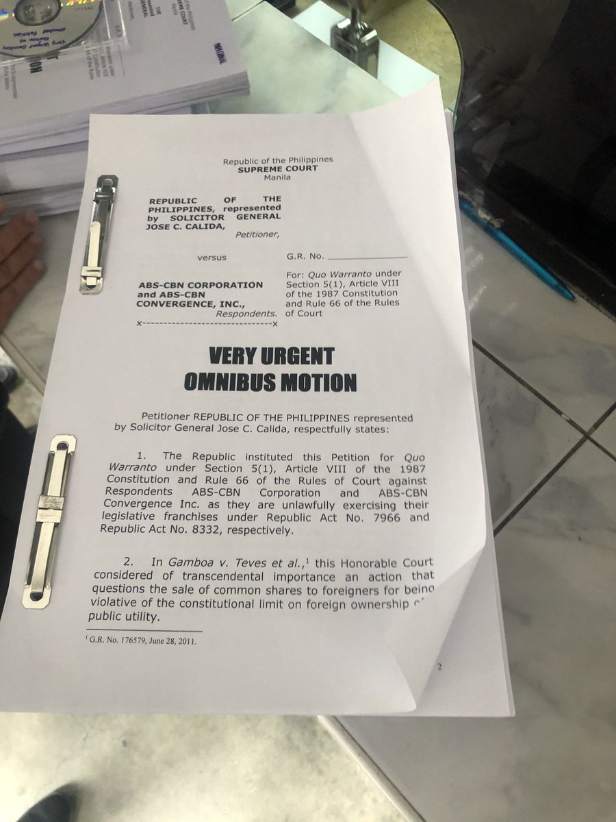 newswatchplusph's tweet photo. BREAKING: Office of the Solicitor General files quo warranto case vs ABS-CBN, asks Supreme Court to forfeit legislative franchise | @anjocalimario https://t.co/ISrwkWUlsn
