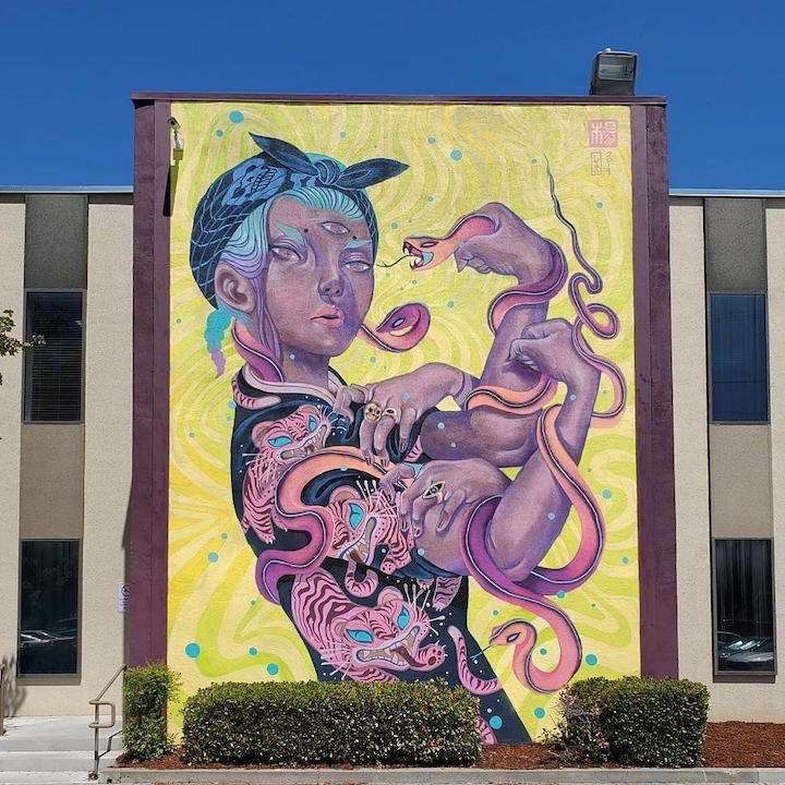 Walked past a Lauren YS mural in Long Beach yesterday so here are some other murals of hers! The one I saw is the vertical with the teal background. She is on Instagram here:  https://instagram.com/squid.licker 