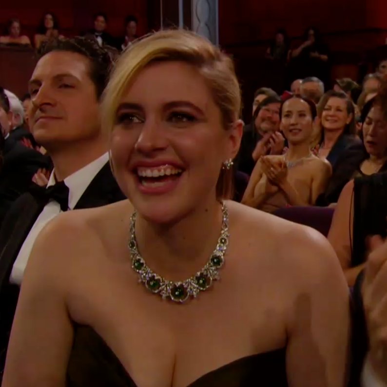 noradominick's tweet photo. Happy Greta Gerwig. That's it. That's the tweet #Oscars https://t.co/ajpCVRaQTW