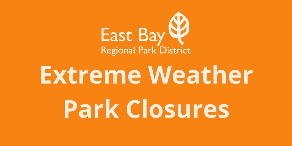 EBRPD's tweet photo. Due to high winds, Anthony Chabot, Claremont Canyon, Huckleberry, Reinhardt Redwood, Roberts, and Sibley are closed through Monday morning. Anthony Chabot family campground is also closed. High wind conditions and debris make visiting these parks unsafe right now. https://t.co/m7FUh5UgzN