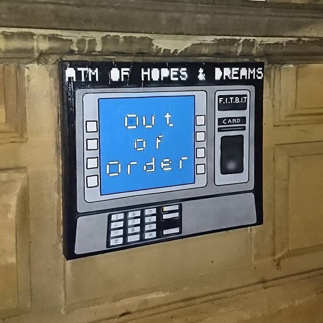 ATM of Hopes & Dreams
Back up and running shortly (hopefully)
#streetart #dundeeCity #dundeestreetart #zx81 #pasteup #wheatpaste #art #dundeeart #dundeeartist #hopesanddreams #fitbi #visitscotland #scottishstreetart #scottishart #scotland #love #dreambig… ift.tt/2HlNFT7