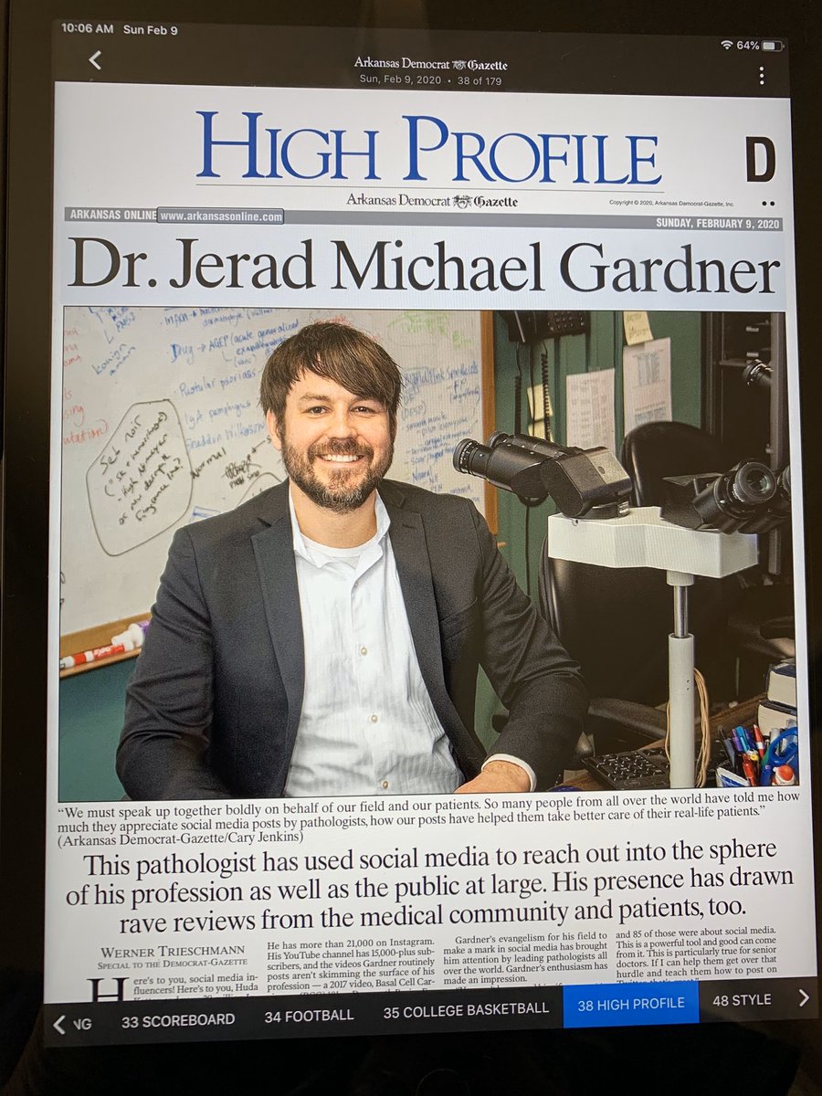 Thanks to <a href="/ArkansasOnline/">AR Democrat-Gazette</a> &amp; <a href="/wernertplays/">Werner Trieschmann</a> for featuring me in the high profile section of today’s paper! I’m honored. 🙏🏻 arkansasonline.com/news/2020/feb/… #pathology #pathologists #medtwitter