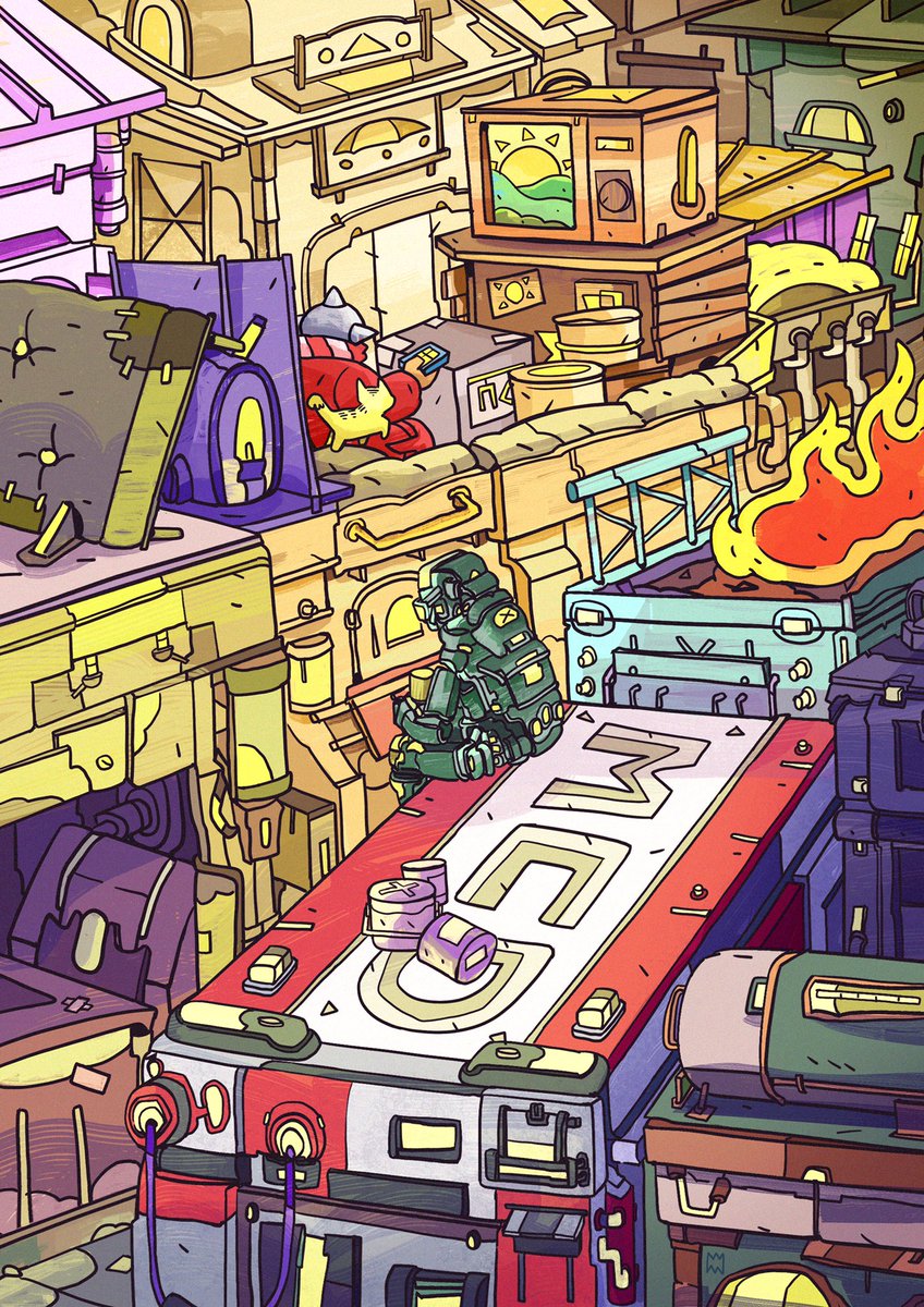 drawmonsterdraw's tweet image. TV Time!⠀
⠀
Metalhead and Midas chill out over an old nature documentary in Robbo Town! Nature doesn&apos;t exist in Robbo Town; so this is all fascinating and new to Metalhead...⠀
⠀
#metalhead #Midas #robotadventures #illustration #art #mecha #patreon #artoftheday #color