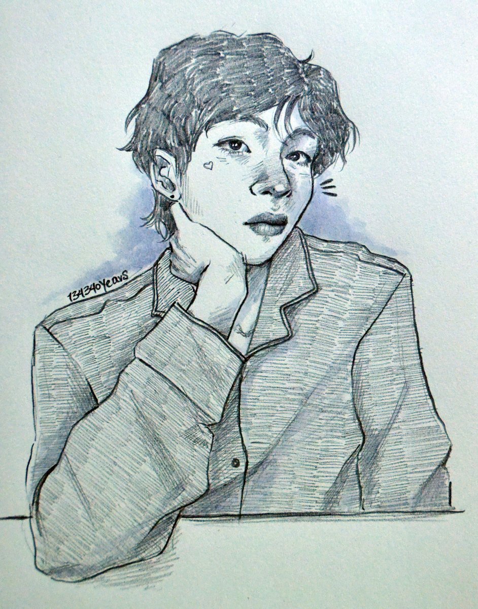 20190716 / day 197a soft tae (sorry about the colors, my lights aren't great) but i added a bit of blue, cuz i realized that my style has changed a lot and i missed using my markers)   @BTS_twt #btsfanart