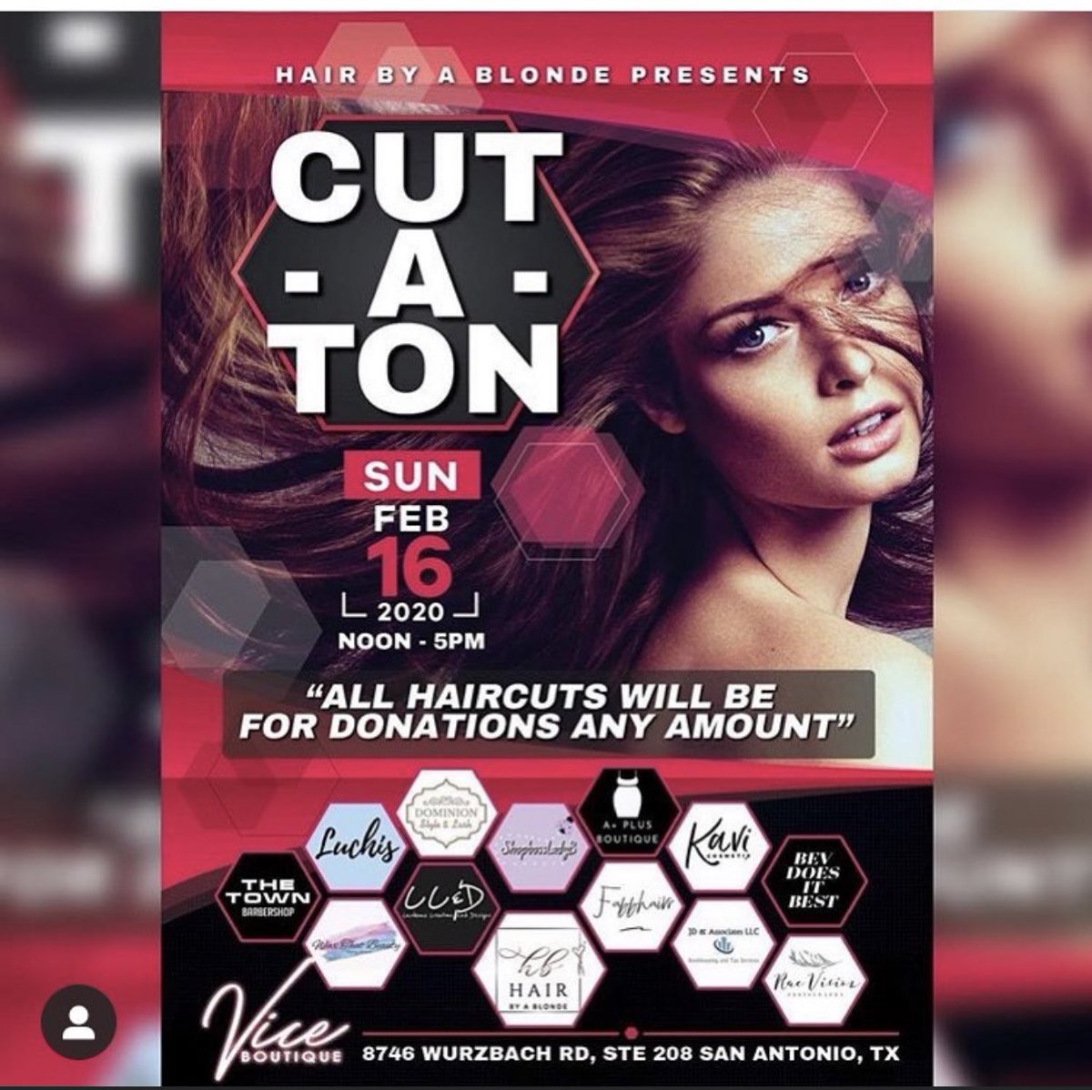 Vice is hosting the cut-a-thon with the beautiful hairbyablonde. Don’t forget to stop by from noon-5:00 Sunday February 16th! #smallbusinessowner #smallbusiness #helpingotherssucceed #cosmetology #cosmetologyschool #sanantonioriverwalk #sanantoniomodel #boutiqueshopping