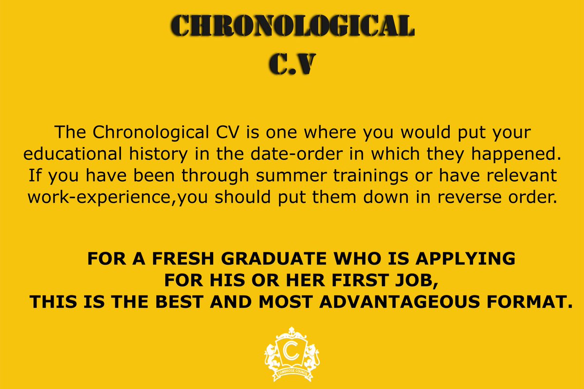 CambridgeCounci's tweet photo. The 3 formats of CV.
#CV #Resume #Format
#monday #job #GetAJob #LinkedInJobs #jobseekers #jobs
#JobSeekersSA https://t.co/5rp7zE6ZSj
