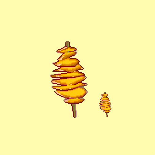 FeelingSaltea's tweet photo. Tornado #potato 
I missed out on one of these the last time I went to a fair.
@Pixel_Dailies #pixel_dailies #pixelart https://t.co/4TXbScFFIF