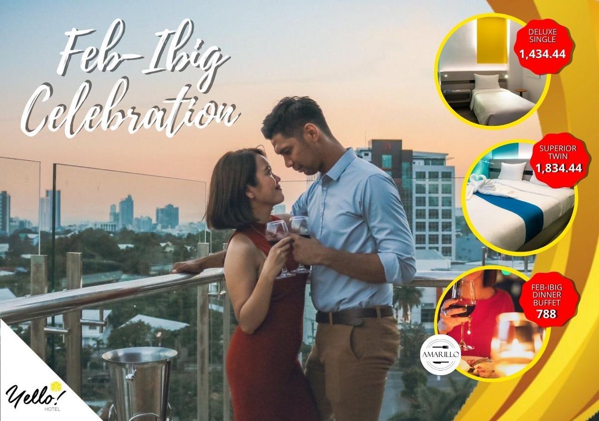 YelloHotelCebu's tweet photo. Celebrate Love with our Feb-Ibig Deal!

Spice up your relationship with a romantic staycation with us. Celebrate Love with our Feb-Ibig Deal!

Spice up your relationship with a romantic staycation with us.
.
.
.
#YelloHeartsDay
#YelloValentinesDay
#FebIbigAtYelloHotel https://t.co/rfCTDmV3gk