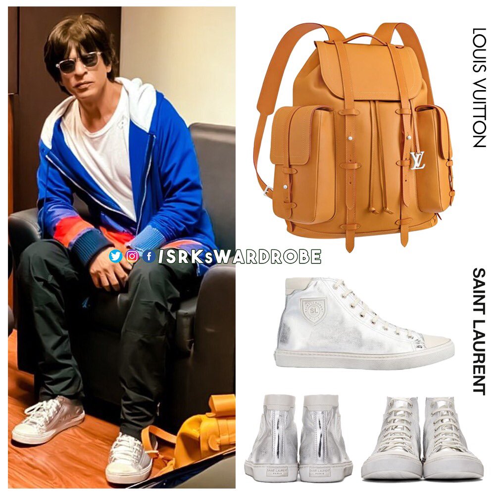 SRKsWardrobe on X: Throwback: SHAH RUKH KHAN's holiday with family in LA ✨  Bag: LOUIS VUITTON Cuir Origine Christopher Backpack ($5,000 or ₹3,56,800  approx.) Shoes: SAINT LAURENT Silver Leather Bedford Hi Top