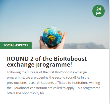 BioRoboost's tweet photo. Don't forget that the deadline for the 2nd round of the #BioRoboost exchange programme is in 5 days!
📅 2 weeks in another lab
🌍 Country of your choice
💶 All travel and living expenses covered
Don't miss this great opportunity and send your application!
https://t.co/Jp3XA0jYBi https://t.co/tzUIuozZTv