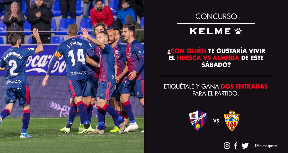 CONCURSO | ¡Partidazo en El Alcoraz este sábado! 🔥 Etiqueta a esa persona con la que te encantaría vivir el #HuescaAlmería y las 🎟 podrán ser tuyas. 👉 Condiciones: síguenos, comenta etiquetando a tu acompañante y da RT. #VamosHuesca 🔵🔴