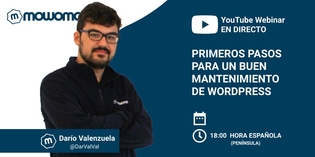 Y seguimos con los webinars...

📆Mañana a las 18:00h

⭐️"Primeros pasos para un buen mantenimiento de WordPress" con <a href="/DarValVal/">Darío Valenzuela</a> 

Activa el recordatorio▶️youtu.be/f9rVkCqlUfM