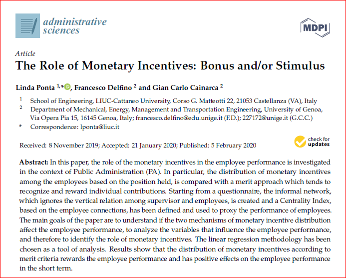 AdmSci_MDPI's tweet photo. Welcome to read "The Role of Monetary Incentives: Bonus and/or Stimulus" by Linda Ponta, Francesco Delfino and Gian Carlo Cainarca. Link: https://t.co/hbNz4CmNoC #administration #MonetaryIncentives https://t.co/yTLqxL3xmN