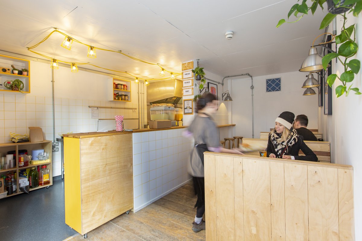 mobiusworksltd's tweet photo. Despite the best efforts of #StormCiara it was a fantastic opening weekend for @bristolsqueezed at their new and improved home at Cargo 1 @WappingWharfBS1. Here are a few snaps of the finished project 🍔#electrical #mechanical #build #restaurantfitout https://t.co/M2GMKjPQsq