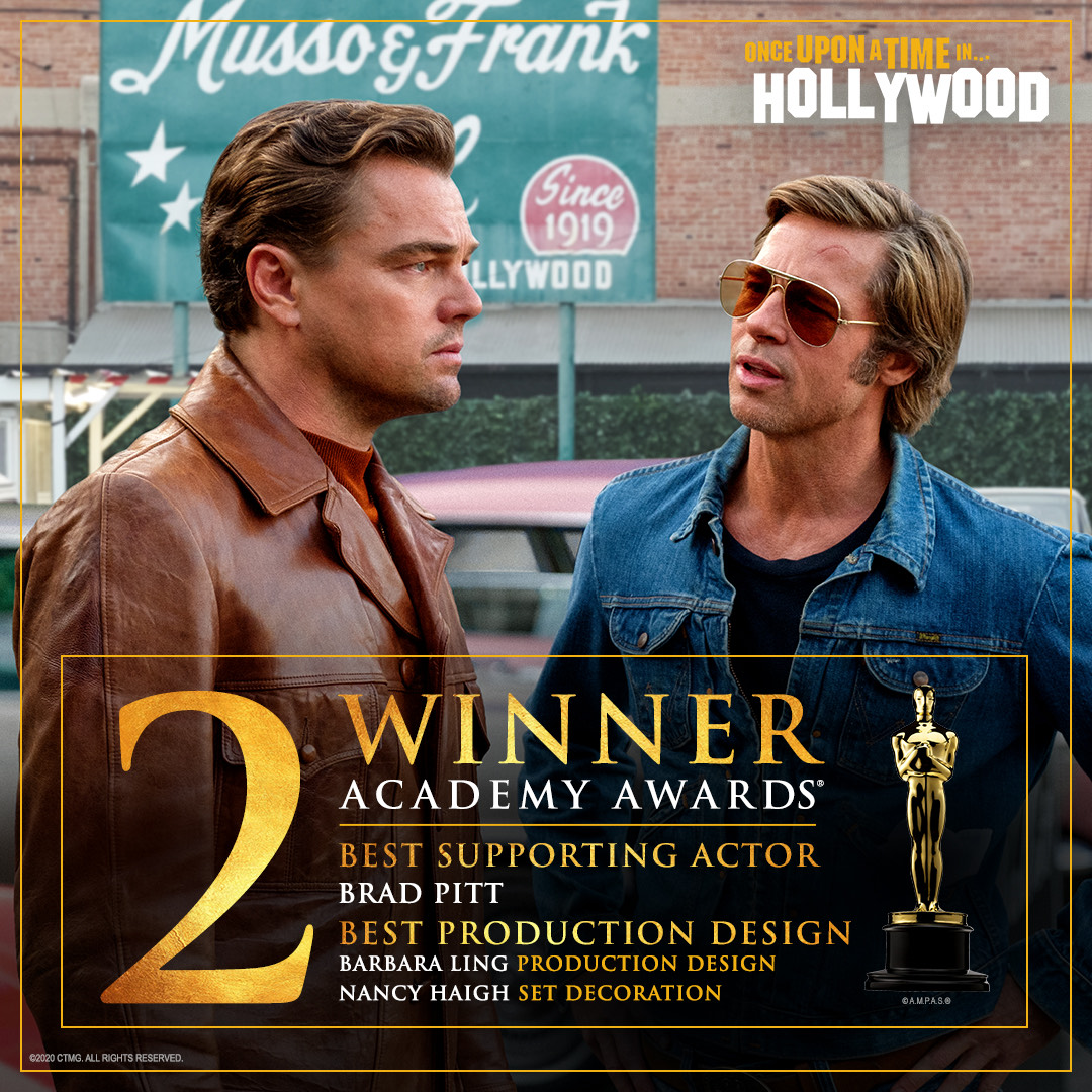 Congratulations to the #OnceUponATimeInHollywood team on their 2 #Oscars wins for Best Supporting Actor and Best Production Design!