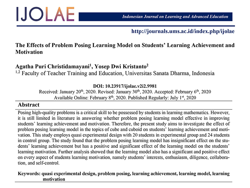 yosepdwik's tweet image. Support is needed for inexperience and low-achiever students in #problemposing learning environment. doi.org/10.23917/ijola…