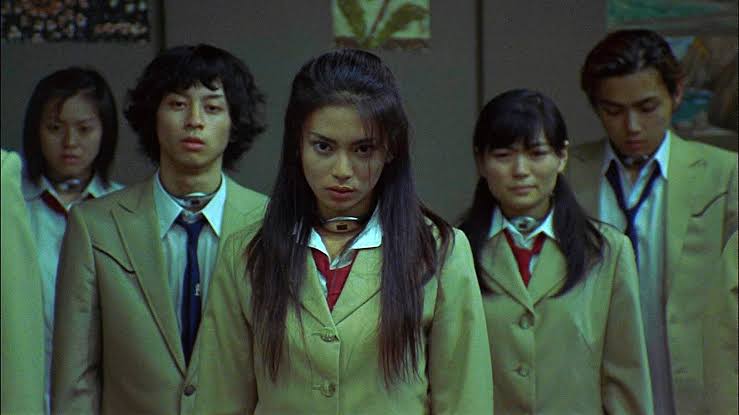 battle royale (dir. kinji fukasaku, 2000)- 42 students are sent to a deserted island and were given a mission to kill each other until only one is standing- battle royale walked so the hunger games could run- director said he wanted to show the real meaning of friendship