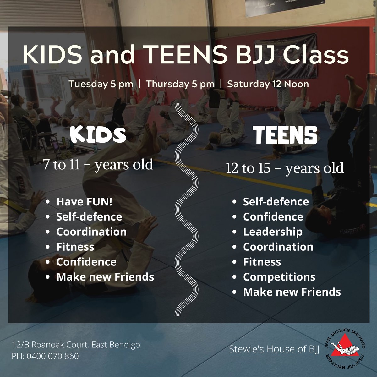 Kids &amp; Teens Jiu Jitsu
#kidsbjj #teensbjj #Bendigo #Stewieshouseofbjj #jeanjacquesmachado #grappling #kidsjiujitsu #jiujitsu