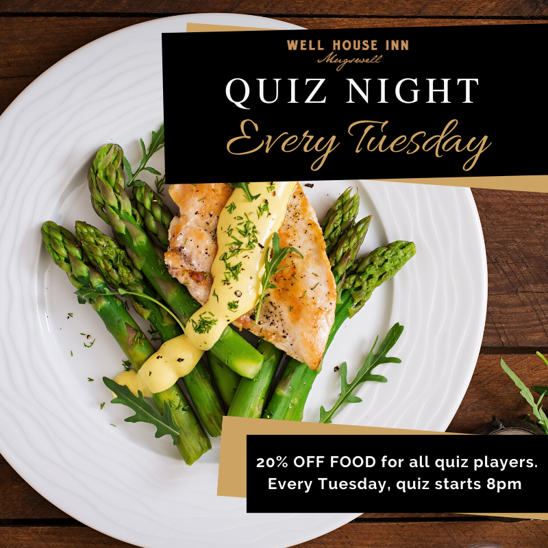 Join us on Tuesday's for 20% OFF FOOD when you play our fun and brain teasing pub quiz. 

Contact 01737 830640 to book your team in now! 

#quiznight #tuesdayquiz #funpubnight #20%OFFFOOD
#specialoffer