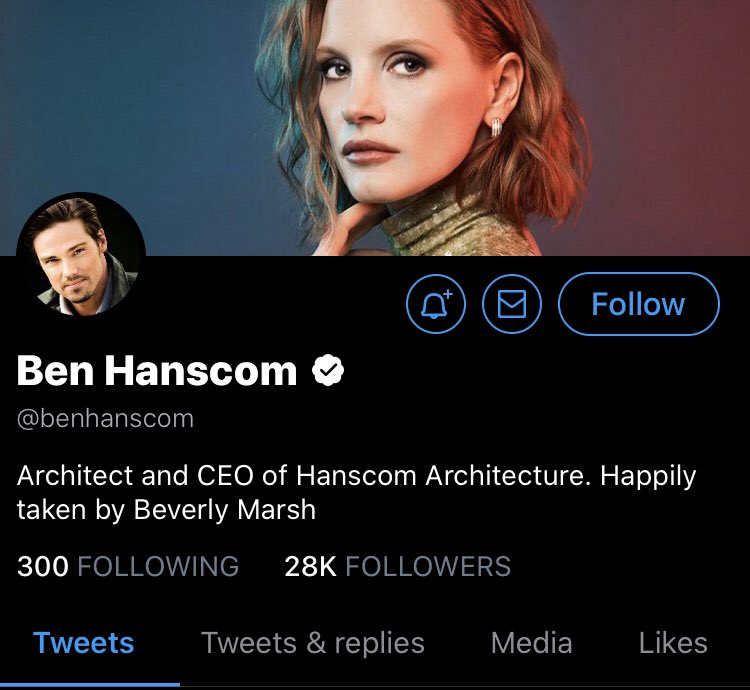 Beverly: uses twitter mostly to promote her fashion designs and to retweet and like her friends posts, is the mom of the group, owns her own companyBen: almost every picture he posts is a weird looking building or Beverly, is a successful CEO, lives with his girlfriend Beverly