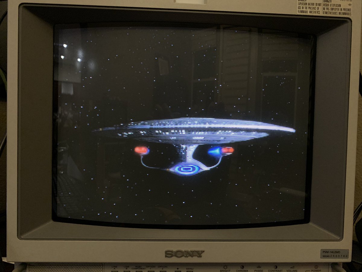 Remastered TNG on Netflix outputted to 480i component -> COMP2RGB -> PVM. In a happy place!