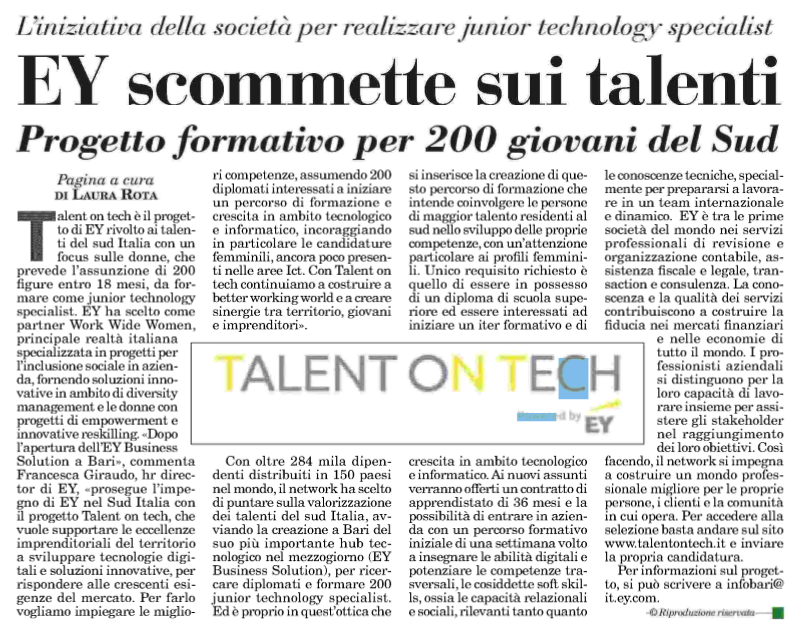 Cerchiamo 200 talenti disposti a mettersi in gioco e diventare Digital Technology Specialist. Con #TalentOnTech prosegue il nostro impegno per supportare le eccellenze imprenditoriali a sviluppare tecnologie digitali e soluzioni innovative. Candidati qui: talentontech.it