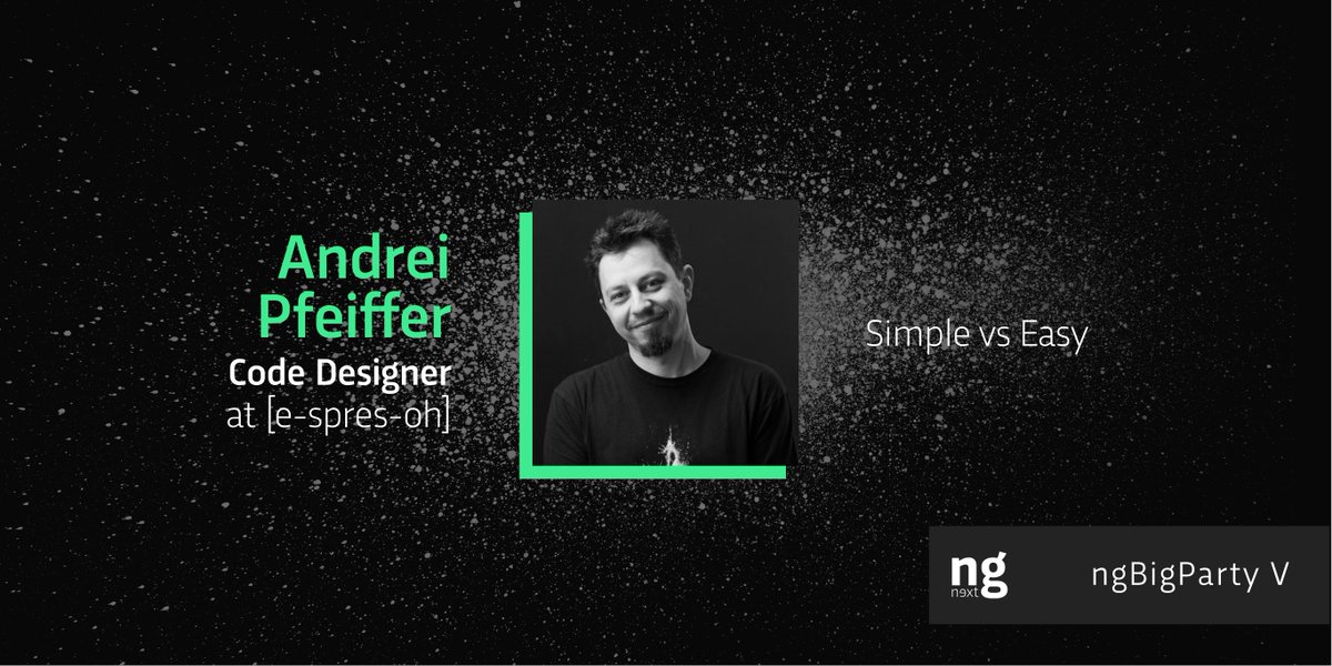 #Complexity of code, #abstractions, easy to use libraries… 
What do all these buzzwords even mean? Have no fear! <a href="/pfeiffer_andrei/">Andrei Pfeiffer</a> will uncover the ultimate mystery.

Check his talk about “Simple vs Easy” only at #ngBigParty #devsUnited 
👉ngparty.cz/big-party-v#sp…