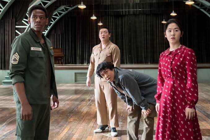 swing kids (dir. kang hyeong-cheol, 2018)- a north korean soldier, an american army officer, a man searching for his wife, a chinese man with heart problems, and a girl who makes money through dancing form a dance group- the story is set in a prison camp during the korean war